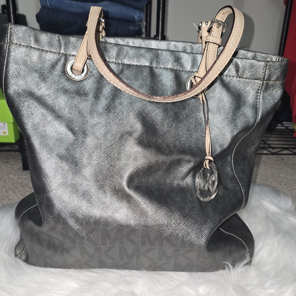 Michael Kors Gray Tote Bag with Shimmery Finish
